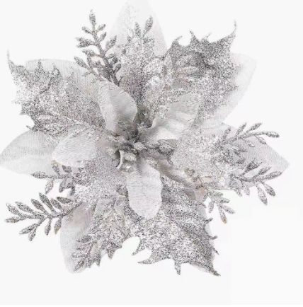 10Pcs Glitter Artifical Flowers 14CM Fake Flowers Christmas Decoration Xmas Tree Ornament New Year Navidad 2025 Gift Accessory