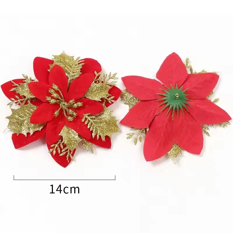 10Pcs Glitter Artifical Flowers 14CM Fake Flowers Christmas Decoration Xmas Tree Ornament New Year Navidad 2025 Gift Accessory