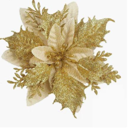 10Pcs Glitter Artifical Flowers 14CM Fake Flowers Christmas Decoration Xmas Tree Ornament New Year Navidad 2025 Gift Accessory