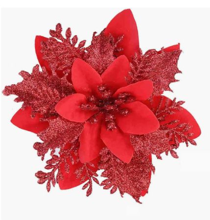 10Pcs Glitter Artifical Flowers 14CM Fake Flowers Christmas Decoration Xmas Tree Ornament New Year Navidad 2025 Gift Accessory