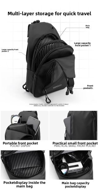 1PC New Men's Chest Bag - Casual Large Capacity Single Shoulder Crossbody Bag - Motorcycle Bag - water-resistant Backpack