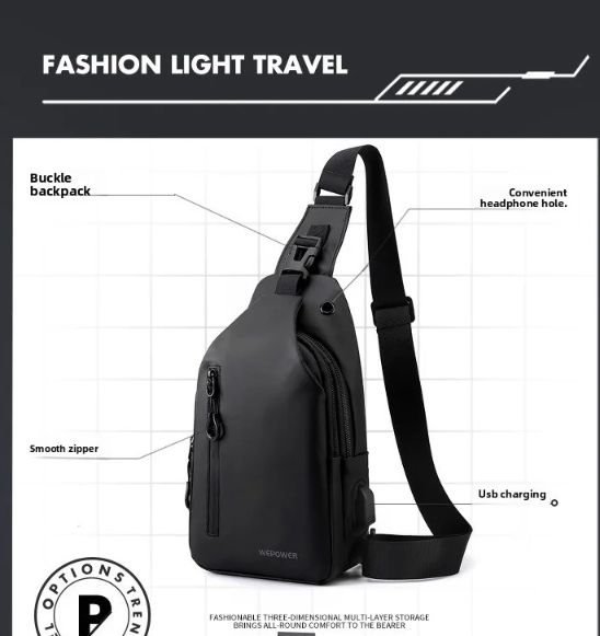 1PC New Men's Chest Bag - Casual Large Capacity Single Shoulder Crossbody Bag - Motorcycle Bag - water-resistant Backpack