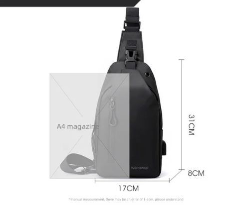 1PC New Men's Chest Bag - Casual Large Capacity Single Shoulder Crossbody Bag - Motorcycle Bag - water-resistant Backpack