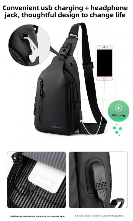 1PC New Men's Chest Bag - Casual Large Capacity Single Shoulder Crossbody Bag - Motorcycle Bag - water-resistant Backpack