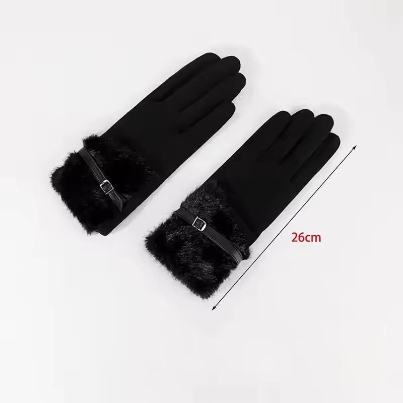 Autumn Winter Thin Women Suede Hairy Wrist Leather Buckle Gloves Keep Warm Touch Screen Not Bloated Elasticity Windproof Drive