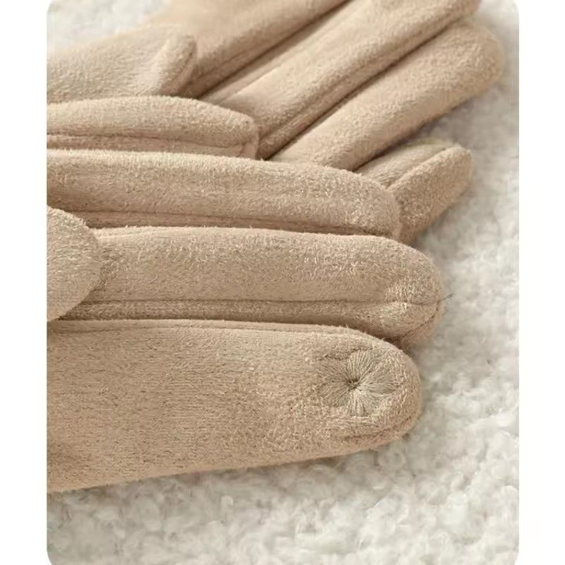 Autumn Winter Thin Women Suede Hairy Wrist Leather Buckle Gloves Keep Warm Touch Screen Not Bloated Elasticity Windproof Drive