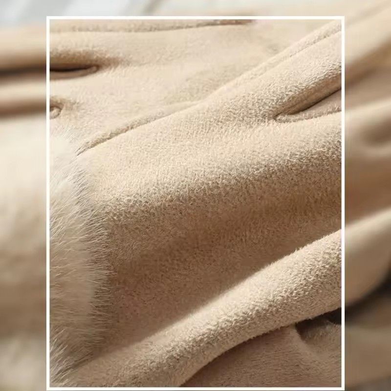 Autumn Winter Thin Women Suede Hairy Wrist Leather Buckle Gloves Keep Warm Touch Screen Not Bloated Elasticity Windproof Drive