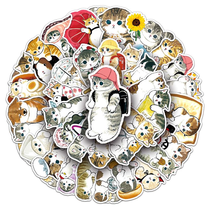 50pcs Cartoon Cute Cat Doodle Computer Water Cup Table Suitcase Children Creative Decoration Waterproof Sticker Holiday Gift