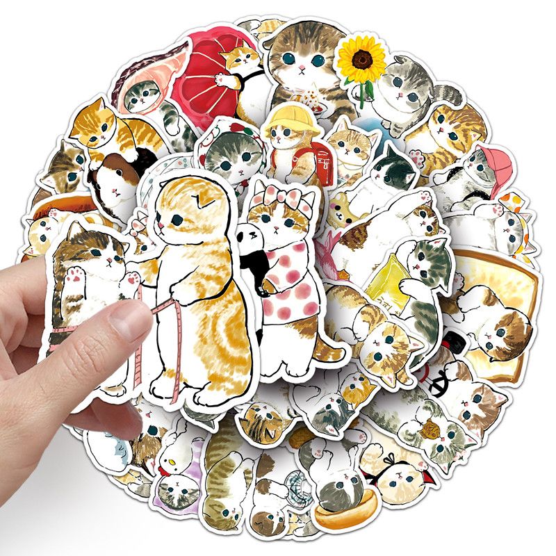 50pcs Cartoon Cute Cat Doodle Computer Water Cup Table Suitcase Children Creative Decoration Waterproof Sticker Holiday Gift
