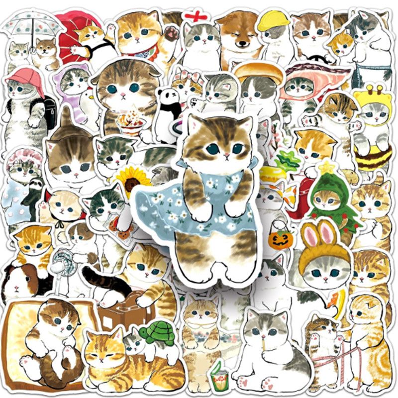 50pcs Cartoon Cute Cat Doodle Computer Water Cup Table Suitcase Children Creative Decoration Waterproof Sticker Holiday Gift