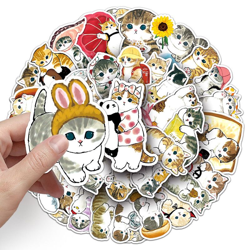50pcs Cartoon Cute Cat Doodle Computer Water Cup Table Suitcase Children Creative Decoration Waterproof Sticker Holiday Gift