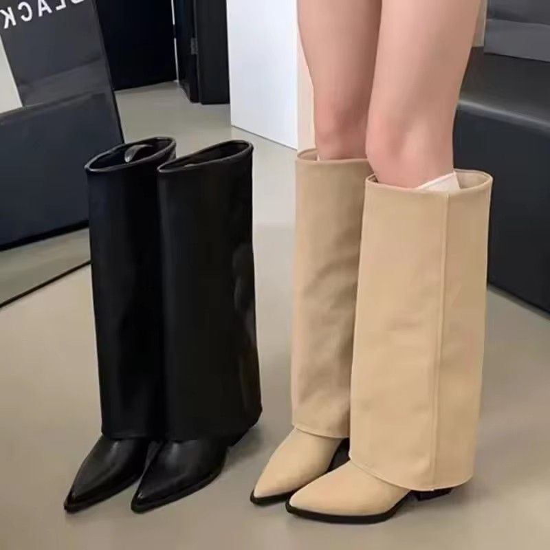 Women Chunky High Boots Pointed Toe Shoes Sexy Lady Dress Gladiator Autumn New 2025 Trend Retro Fad Woman Boots Goth Botas Mujer