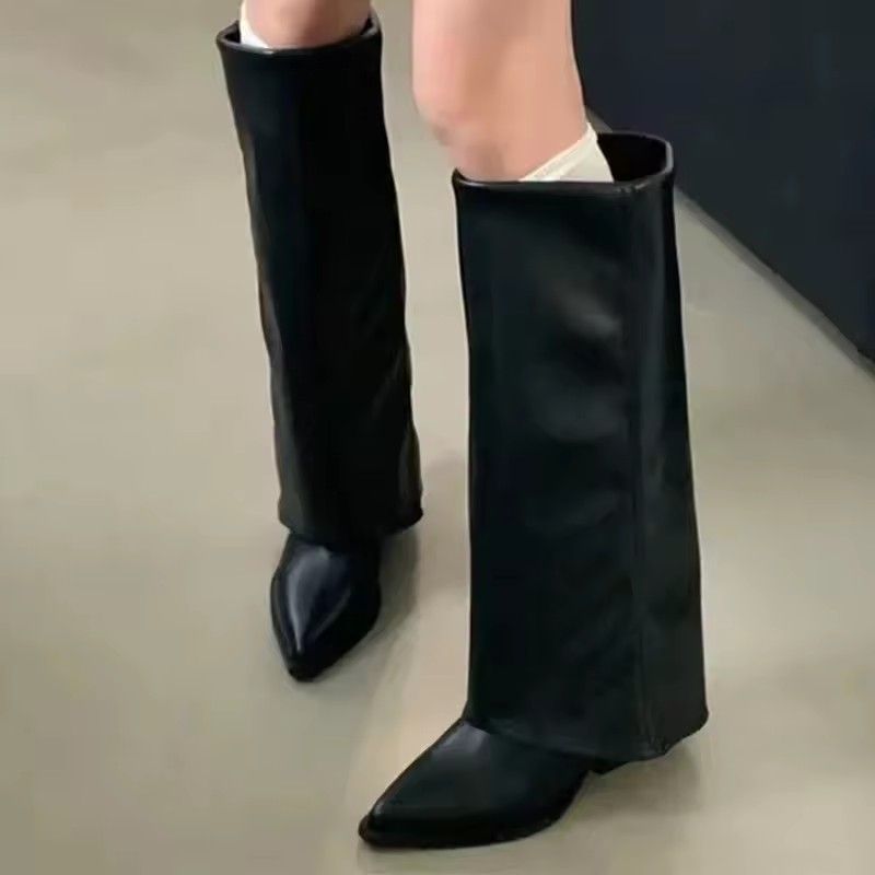 Women Chunky High Boots Pointed Toe Shoes Sexy Lady Dress Gladiator Autumn New 2025 Trend Retro Fad Woman Boots Goth Botas Mujer