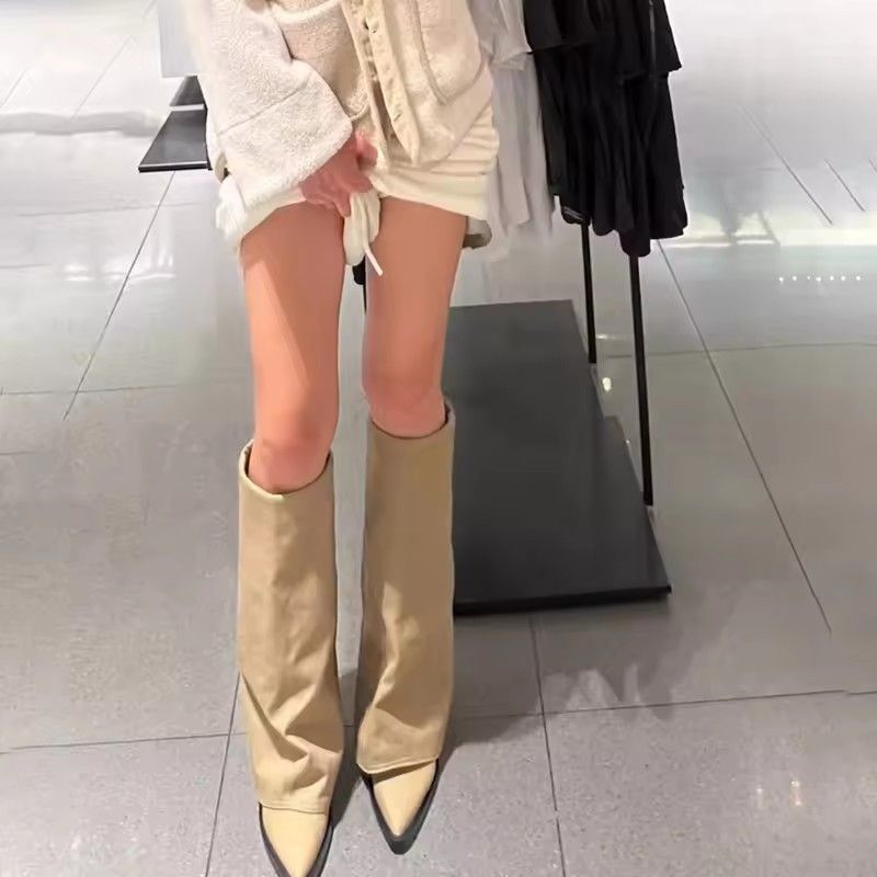 Women Chunky High Boots Pointed Toe Shoes Sexy Lady Dress Gladiator Autumn New 2025 Trend Retro Fad Woman Boots Goth Botas Mujer
