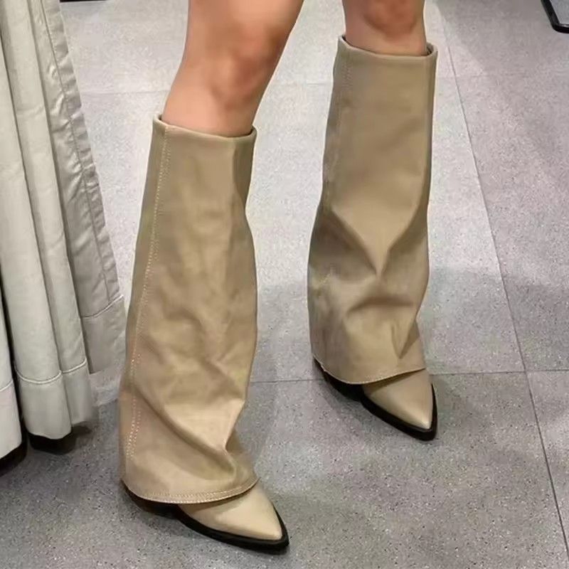 Women Chunky High Boots Pointed Toe Shoes Sexy Lady Dress Gladiator Autumn New 2025 Trend Retro Fad Woman Boots Goth Botas Mujer