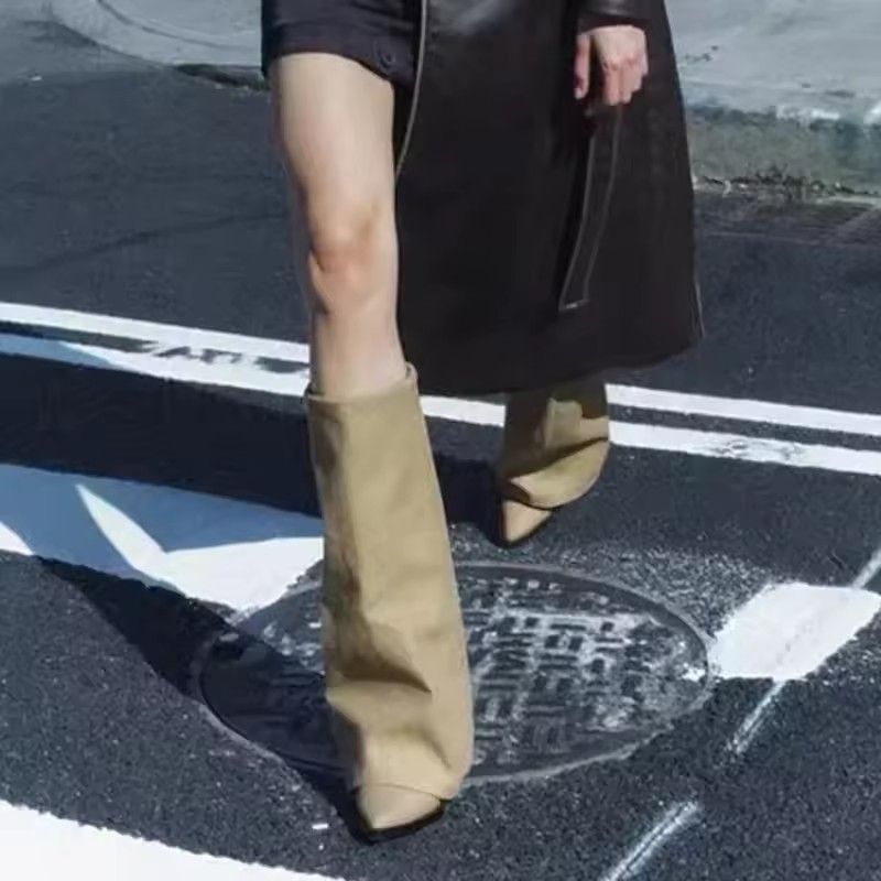 Women Chunky High Boots Pointed Toe Shoes Sexy Lady Dress Gladiator Autumn New 2025 Trend Retro Fad Woman Boots Goth Botas Mujer