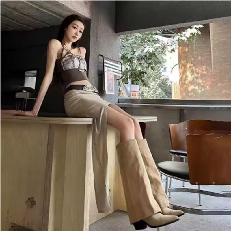 Women Chunky High Boots Pointed Toe Shoes Sexy Lady Dress Gladiator Autumn New 2025 Trend Retro Fad Woman Boots Goth Botas Mujer