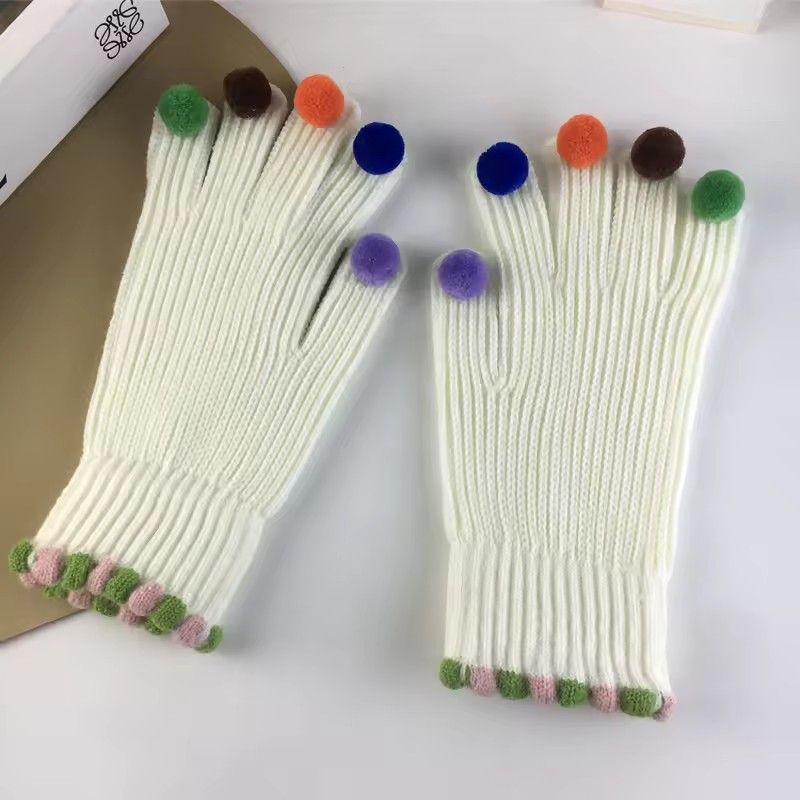 Fashion Fur Ball Knitted Gloves Winter Thick Women Split Finger Fingerless Touch Screen Warm Student Girls Christmas Gift