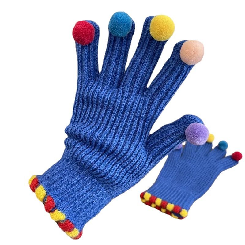 Fashion Fur Ball Knitted Gloves Winter Thick Women Split Finger Fingerless Touch Screen Warm Student Girls Christmas Gift