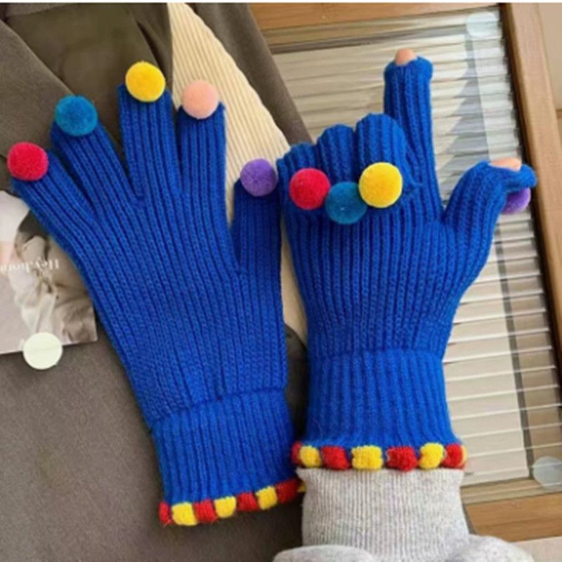 Fashion Fur Ball Knitted Gloves Winter Thick Women Split Finger Fingerless Touch Screen Warm Student Girls Christmas Gift