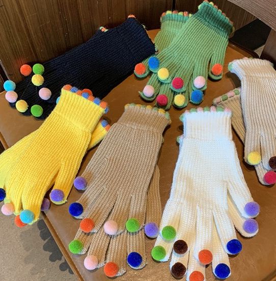 Fashion Fur Ball Knitted Gloves Winter Thick Women Split Finger Fingerless Touch Screen Warm Student Girls Christmas Gift
