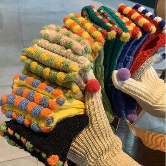 Fashion Fur Ball Knitted Gloves Winter Thick Women Split Finger Fingerless Touch Screen Warm Student Girls Christmas Gift