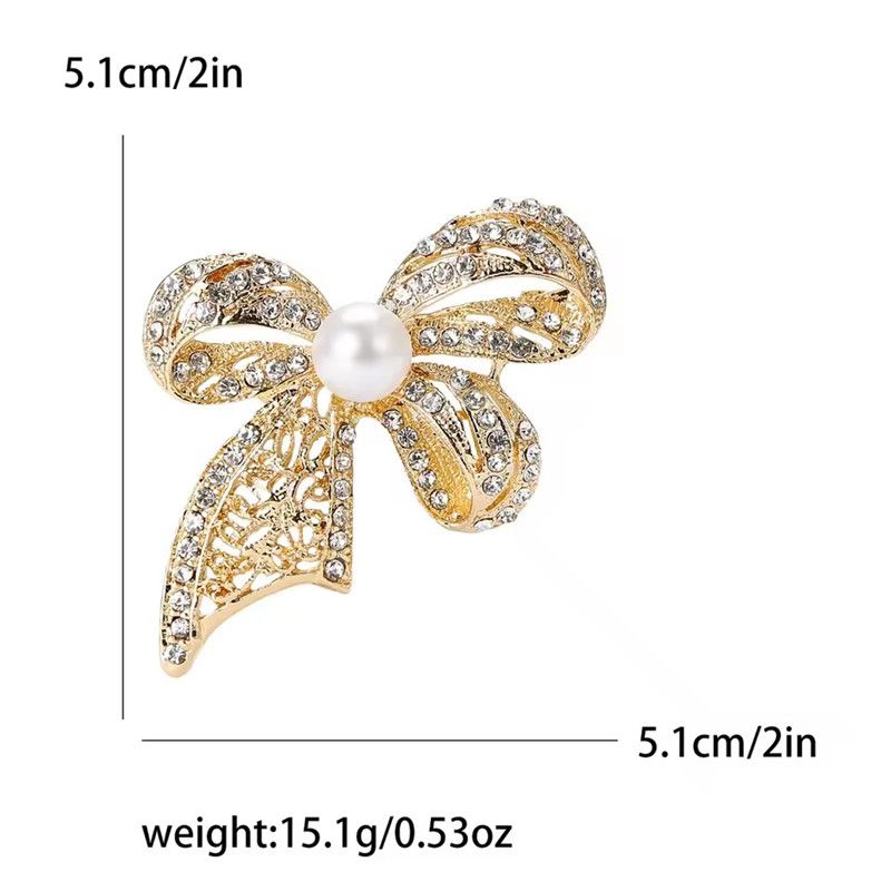 Rhinestone Bow Brooches for Women Unisex Pearl Bow Knot Pins Banquet Party Backpack Gifts Jewelry Accessories