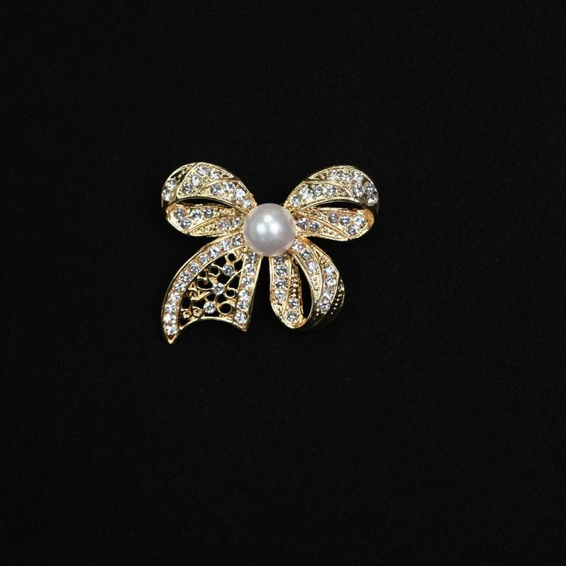 Rhinestone Bow Brooches for Women Unisex Pearl Bow Knot Pins Banquet Party Backpack Gifts Jewelry Accessories
