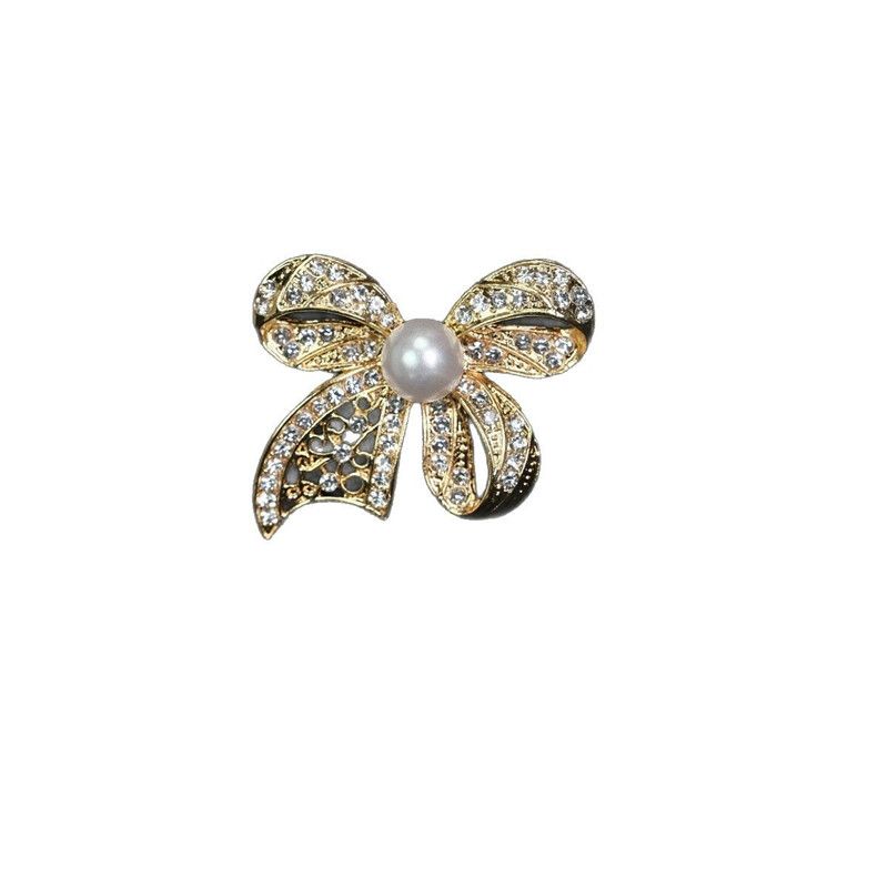 Rhinestone Bow Brooches for Women Unisex Pearl Bow Knot Pins Banquet Party Backpack Gifts Jewelry Accessories