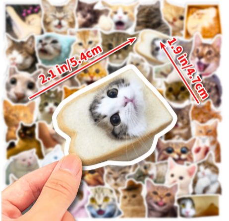 50Pcs Funny Cat Stickers Adorable, Kawaii and Colorful Decals Perfect for Water Bottles, Laptops and phone