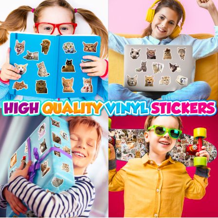 50Pcs Funny Cat Stickers Adorable, Kawaii and Colorful Decals Perfect for Water Bottles, Laptops and phone