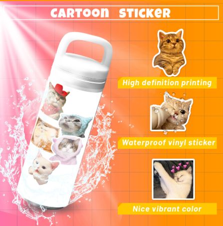50Pcs Funny Cat Stickers Adorable, Kawaii and Colorful Decals Perfect for Water Bottles, Laptops and phone
