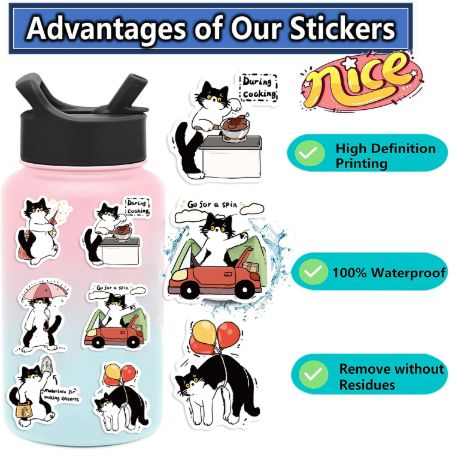 50PCS Cartoon Black and White Cats Waterproof Graffiti Stickers for Helmet Bicycle Hand Account Pencil Case Decals