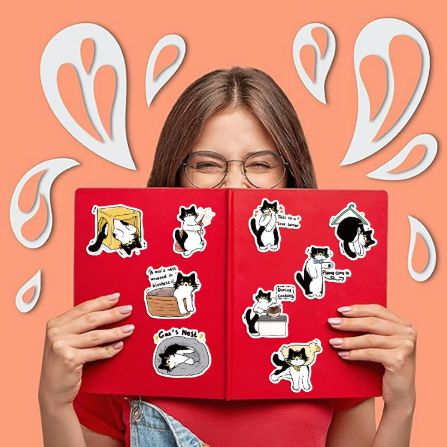 50PCS Cartoon Black and White Cats Waterproof Graffiti Stickers for Helmet Bicycle Hand Account Pencil Case Decals