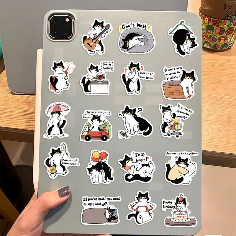 50PCS Cartoon Black and White Cats Waterproof Graffiti Stickers for Helmet Bicycle Hand Account Pencil Case Decals