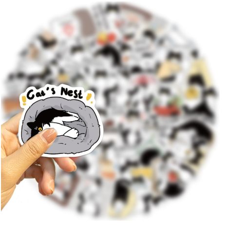 50PCS Cartoon Black and White Cats Waterproof Graffiti Stickers for Helmet Bicycle Hand Account Pencil Case Decals
