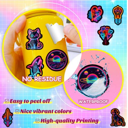 50PCS Funny Neon Light Cartoon Stickers DIY Cool Graffiti Sticker for Laptop Luggage Bike Snowboard Waterproof Decal Toys H-66