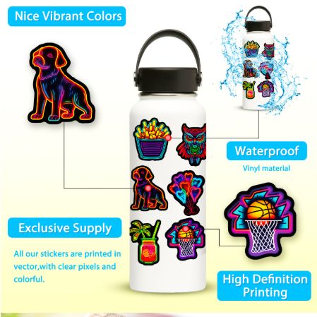 50PCS Funny Neon Light Cartoon Stickers DIY Cool Graffiti Sticker for Laptop Luggage Bike Snowboard Waterproof Decal Toys H-66