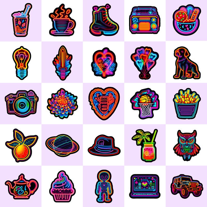 50PCS Funny Neon Light Cartoon Stickers DIY Cool Graffiti Sticker for Laptop Luggage Bike Snowboard Waterproof Decal Toys H-66