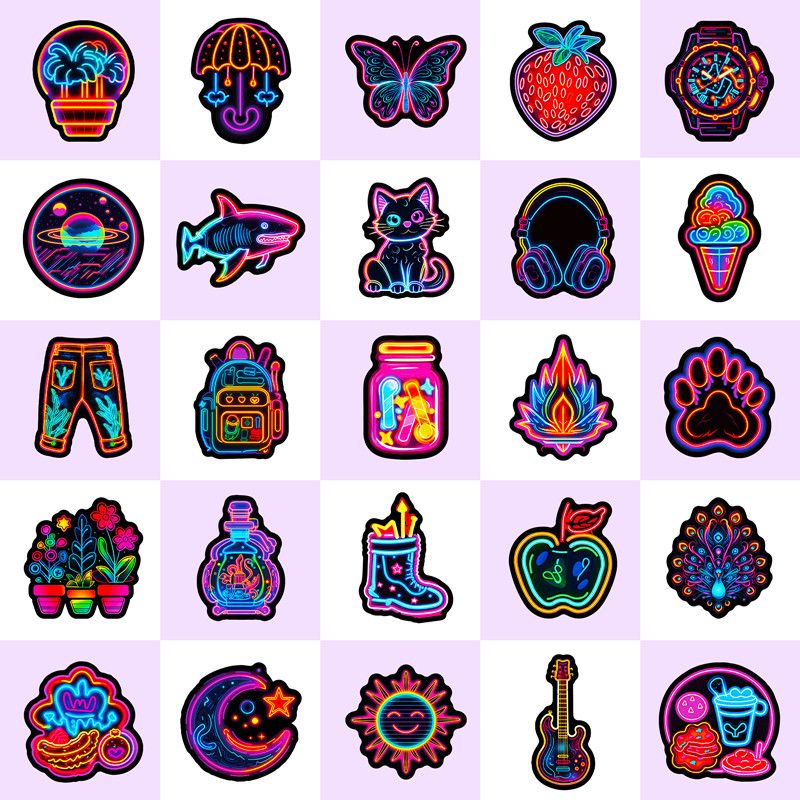 50PCS Funny Neon Light Cartoon Stickers DIY Cool Graffiti Sticker for Laptop Luggage Bike Snowboard Waterproof Decal Toys H-66
