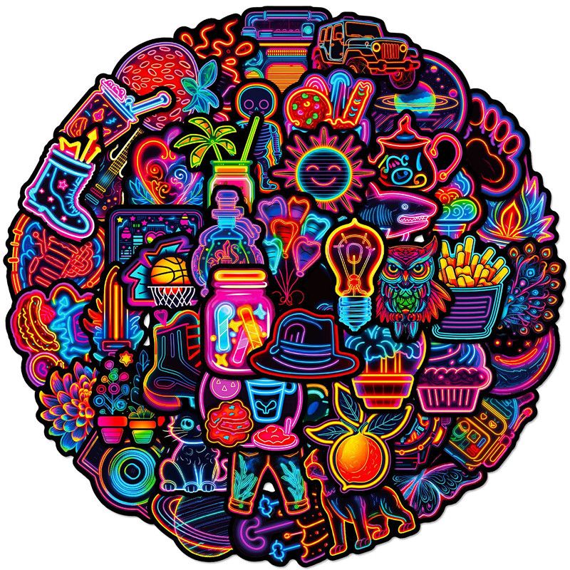 50PCS Funny Neon Light Cartoon Stickers DIY Cool Graffiti Sticker for Laptop Luggage Bike Snowboard Waterproof Decal Toys H-66