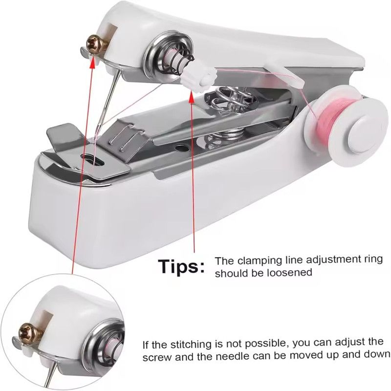 Home Handheld Sewing Machine Protable Outdoor Travel Clothes Fabrics DIY Stitchin Sew Tool Mini Manual Stitch Needlework Machine