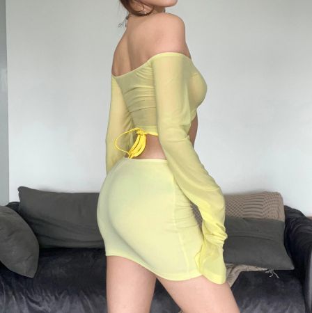 Fashionable Long Sleeve One Shoulder Mini Dress Women's Slim Fit Solid Color Summer New Arrival Skirt Set Elegant Knee Length