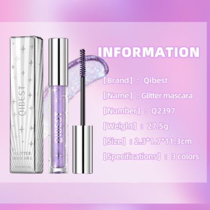 1PC QIBEST Colored Mascara Quick Dry Longlasting Waterproof Sweatproof Curling Shiny Sequins Eyelash Sexy Mascara Shimmer Makeup view 8