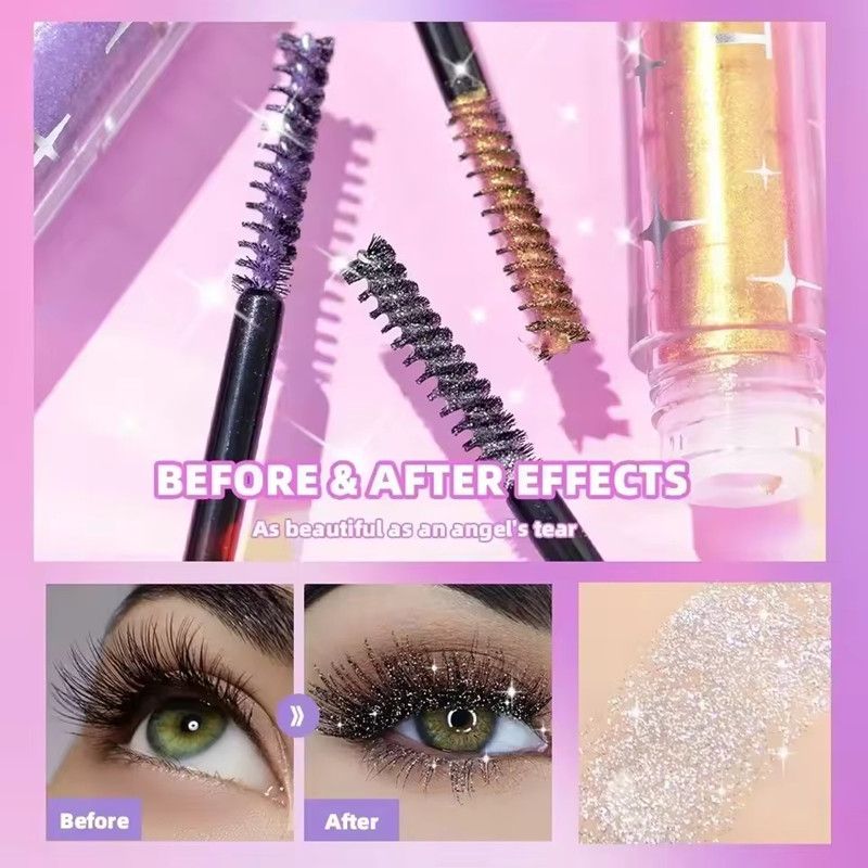 1PC QIBEST Colored Mascara Quick Dry Longlasting Waterproof Sweatproof Curling Shiny Sequins Eyelash Sexy Mascara Shimmer Makeup view 5