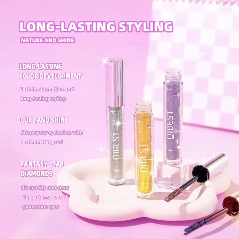 1PC QIBEST Colored Mascara Quick Dry Longlasting Waterproof Sweatproof Curling Shiny Sequins Eyelash Sexy Mascara Shimmer Makeup view 4
