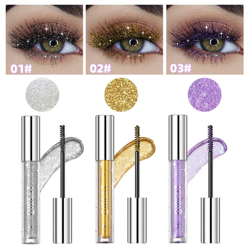 1PC QIBEST Colored Mascara Quick Dry Longlasting Waterproof Sweatproof Curling Shiny Sequins Eyelash Sexy Mascara Shimmer Makeup