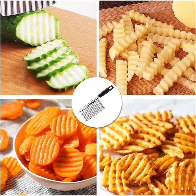 Potato Cutter Stainless Steel Serrated Blade Vegetable Fruits Slicer Wavy Knife Chopper Cucumber Garnishing Knife Kitchen Tool