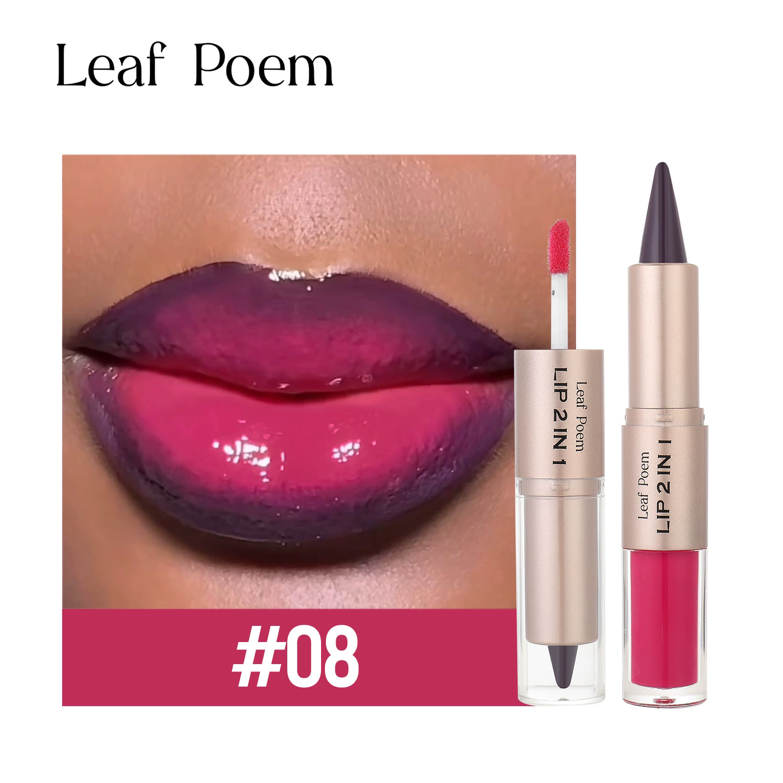 1PC 2in1 Lipstick Lip Gloss Lip Liner Contour Pencil Double Head Mirror Plumping Lip Glaze Crystal Lip Sexy Red Lips Tint Makeup B2-1033