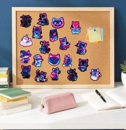 56Pcs Neon Light Cat Cartoon Stickers Aesthetic Cute Cat Decal DIY Phone Guitar Laptop Notebook Suitcase Waterproof Stickers H-59